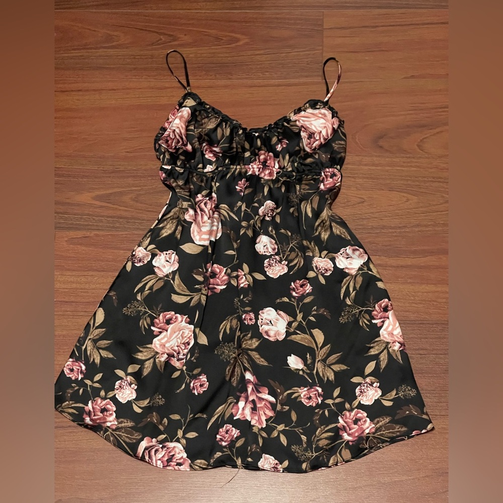 Midnight Bakery Cami Lingerie Night Dress, Black Floral Rose Gold Metal Sz S View 5